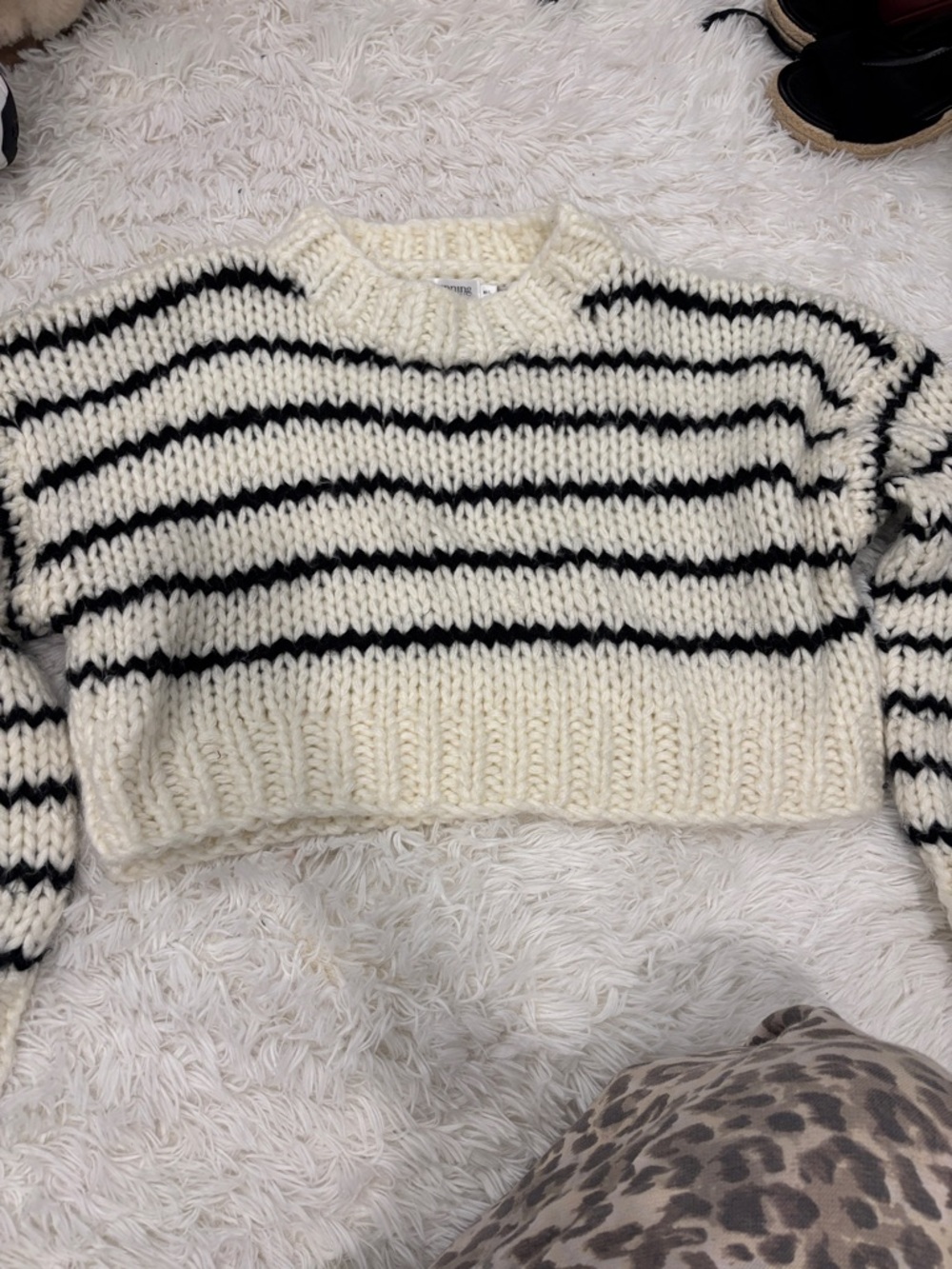 Chunky Stripe Cropped Sweater - Ivory/Black